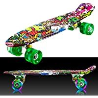 Mini Cruiser Board Retro - Monopatín (55 cm- 22 cm- con Luces LED)